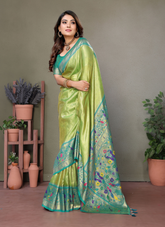 Nakshatra Olive Banarasi Tissue Silk Saree