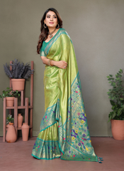 Nakshatra Olive Banarasi Tissue Silk Saree