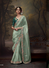 Nakshatra Stunning Pistachio Green Embroidery Saree