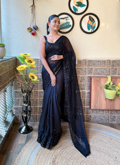 Nakshatra Black Sequenced Cut Work Saree