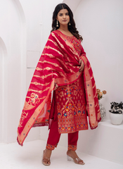 Nakshatra Readymade Red Silk Suit