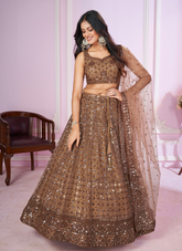 Nakshatra Brown Party Wear Sequence Lehenga