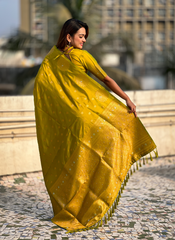 Nakshatra Olive Soft Silk Dual Zari Saree