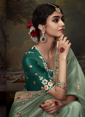 Nakshatra Stunning Pistachio Green Embroidery Saree