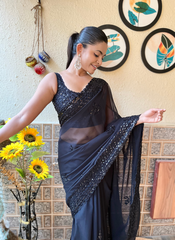 Nakshatra Black Sequenced Cut Work Saree