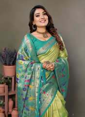 Nakshatra Olive Banarasi Tissue Silk Saree