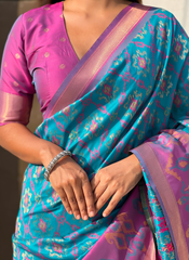Nakshatra Blue Ikkat Patola Silk Saree