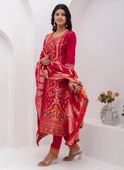 Nakshatra Readymade Red Silk Suit