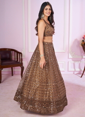 Nakshatra Brown Party Wear Sequence Lehenga