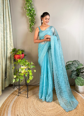Nakshatra Sky Blue Embellished Sequence Saree