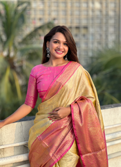 Nakshatra Light Beige Tissue Silk Saree