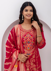 Nakshatra Readymade Red Silk Suit