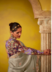 Nakshatra Silver Grey Glass Tissue Saree