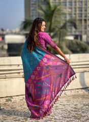 Nakshatra Blue Ikkat Patola Silk Saree