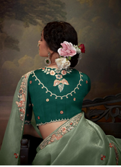 Nakshatra Stunning Pistachio Green Embroidery Saree