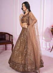Nakshatra Brown Party Wear Sequence Lehenga