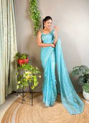 Nakshatra Sky Blue Embellished Sequence Saree