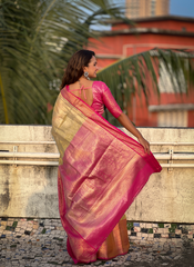 Nakshatra Light Beige Tissue Silk Saree