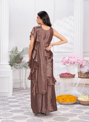 Nakshatra Chocolate Brown Ready to wear Satin sari