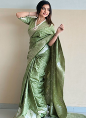 Nakshatra Pastel Green Banarasi Silk sari