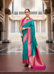 Nakshatra Turquoise and Pink Silk Saree