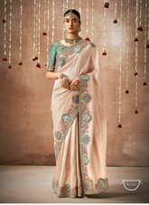 Nakshatra Cream Tissue silk Bridal saree