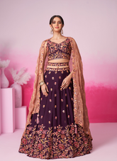 Nakshatra Burgundy Blue Embroidery Lehenga