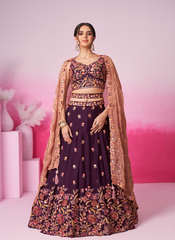 Nakshatra Burgundy Blue Embroidery Lehenga