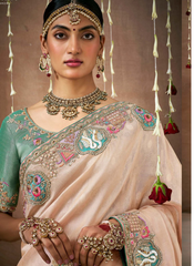 Nakshatra Cream Tissue silk Bridal saree