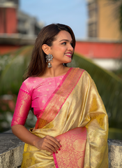 Nakshatra Light Beige Tissue Silk Saree