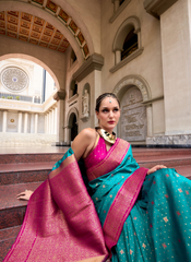Nakshatra Turquoise and Pink Silk Saree