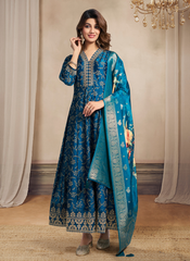 Nakshatra Teal Blue Banarsi Silk Anarkali Suit