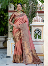 Nakshatra Peach Color Kanjivaram Silk Saree