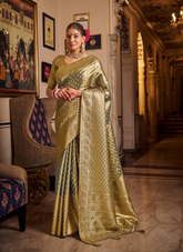 Nakshatra Grey weaved Tissue silk saree