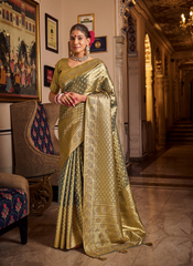 Nakshatra Grey weaved Tissue silk saree
