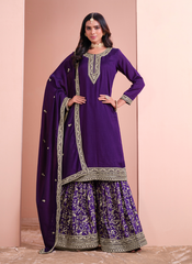 Nakshatra Purple Dola Silk Palazzo Suit