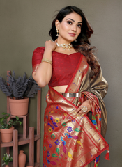 Nakshatra Brown Banarasi Tissue Silk Saree