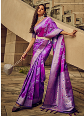 Peppy Purple Satin silk saree
