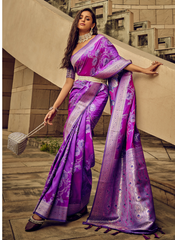 Peppy Purple Satin silk saree