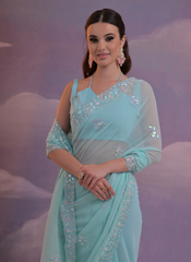 Nakshatra Sky Blue sequenced saree