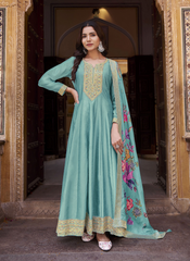 Nakshatra Sky Blue silk Anarkali suit