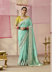 Nakshatra Green Dola Silk Saree