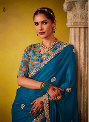 Nakshatra Turquoise Glass Tissue Saree
