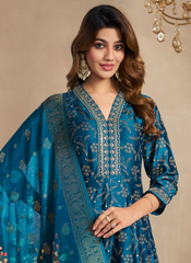 Nakshatra Teal Blue Banarsi Silk Anarkali Suit