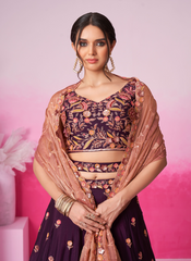 Nakshatra Burgundy Blue Embroidery Lehenga