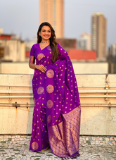Nakshatra Purple Soft Silk Dual Zari Saree