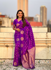 Nakshatra Purple Soft Silk Dual Zari Saree