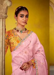 Nakshatra Pink Glass Tissue Saree