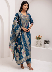 Nakshatra Readymade Teal Blue Silk Suit