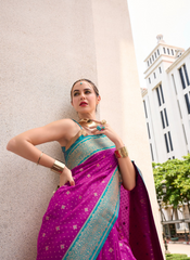 Nakshatra Magenta and Blue Silk Saree